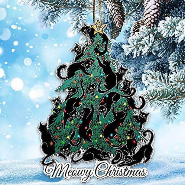 pstuiky Colgante de árbol de Navidad con forma de gato diseño exagerado para árbol de Navidad coche adorno artesanal de acrílico