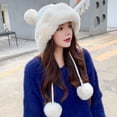 thumbnail image 5 of Warm Knitted Hat with pompoms Woolen Hat Windproof Knitted Trapper lei Feng Hat, 5 of 17