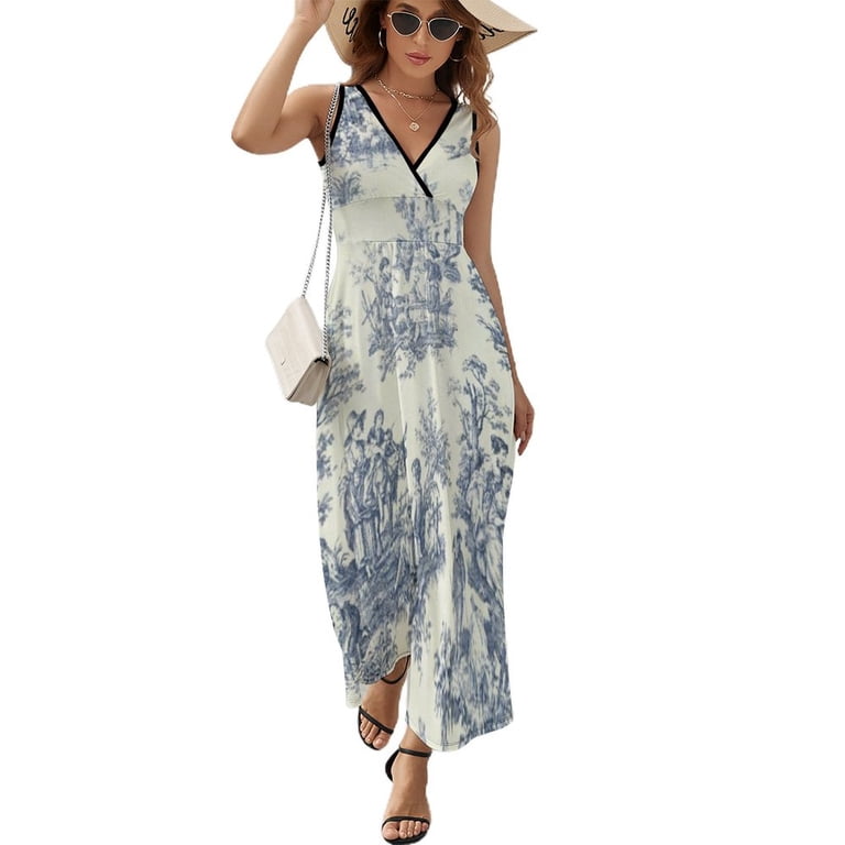 Powder Blue French Toile Picnic Designs Dress Fashion Boho Beach Long  Dresses Female Party Printed Maxi Dress - Walmart.com