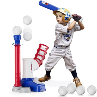 Jaawind Tball Set Baseball Toys for Boys 3-6 Years Tee Ball Set for Kids Girls Outdoor Outside Sport Toys with 6 Balls-Blue