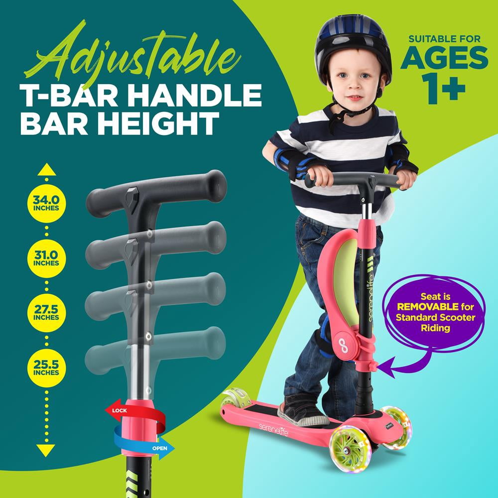 SereneLife 3 Wheeled Scooter for Kids - 2-in-1 Sit/Stand Child Toddlers Toy Scooters