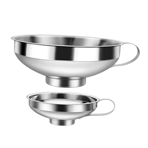 2 embudos para conservas con asa, para uso alimentario, de boca ancha, ideales para partículas sólidas, especias, harina y líquidos. Multiusos.