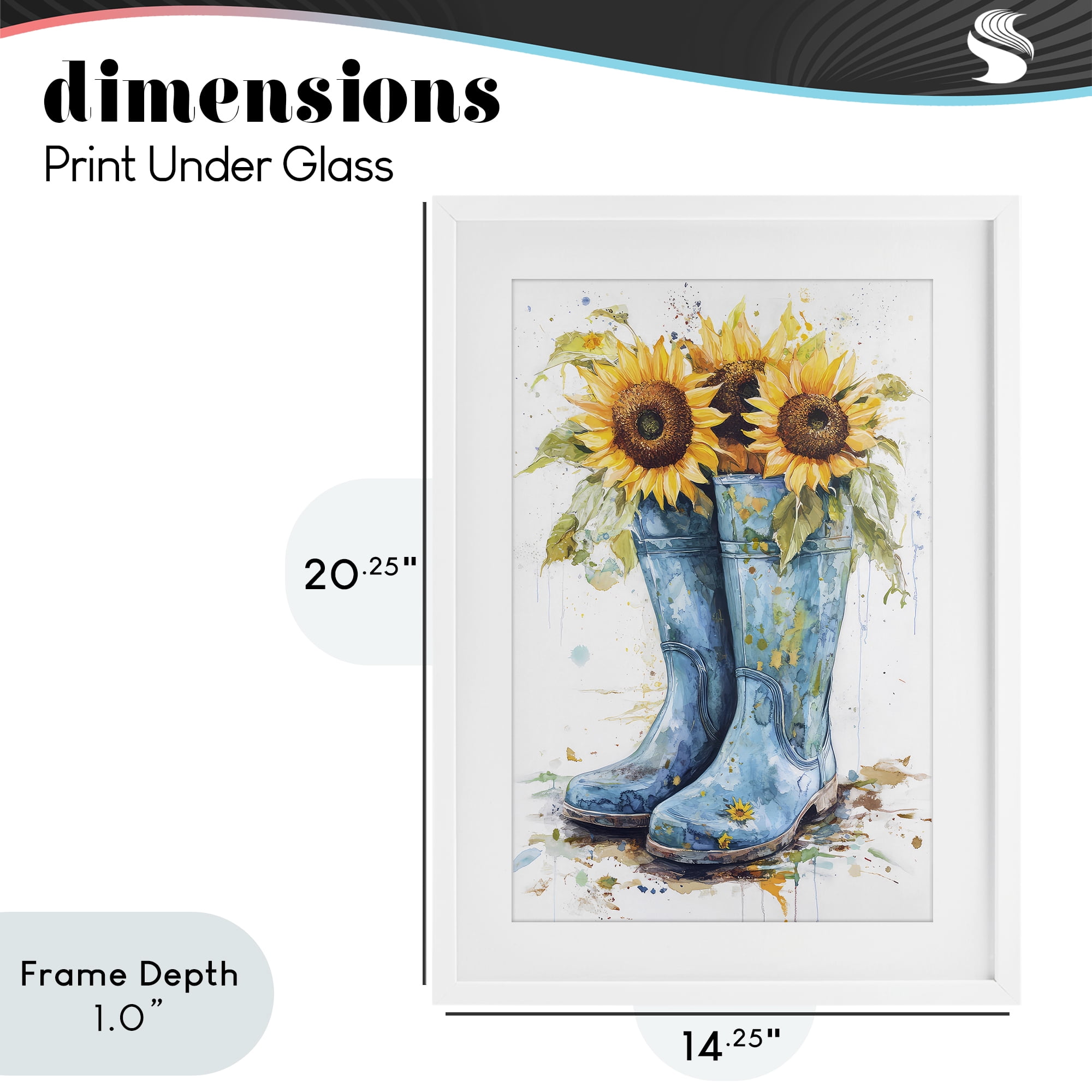 Stupell Industries Blue Rain Boots & Sunflowers White Framed Print Under Glass, design by Tina LeCour