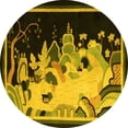 thumbnail image 1 of Ahgly Company Machine Washable Indoor Round Oriental Yellow Asian Inspired Area Rugs, 3' Round, 1 of 4