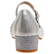 Badgley Mischka Little Kids Girls Block Heel Rhinestone Dress Shoes, Silver, 2