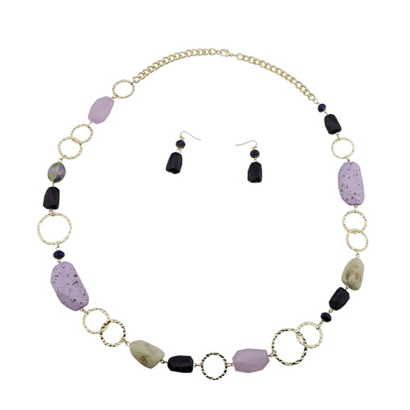 Bocar Fashion Long Chunky Crystal Beads Necklace and Earrings Set for Women Gift（NK_10076_lilac）