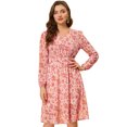 thumbnail image 1 of INSPIRE CHIC Robe Midi à Manches Longues Imprimé Floral Col en V pour Femmes, 1 of 5