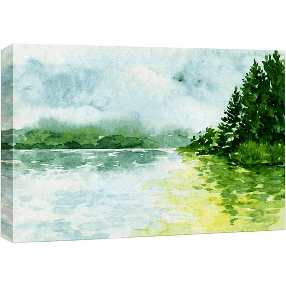 wall26 Canvas Print Wall Art Forest Reflection in The Lake Nature Wilderness Watercolor Modern Art Rustic Scenic Colorful Multicolor Cool Zen for Living Room, Bedroom, Office - 32"x48"
