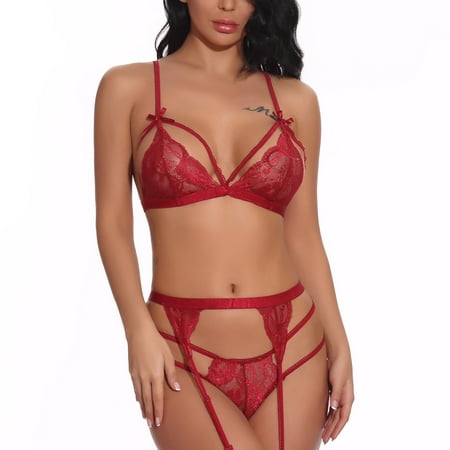 

Penkiiy Ladies Sexy Temptation Underwear See-Through Lace Bow Underwear Lingerie Bustiers & Corsets L Red on Sale