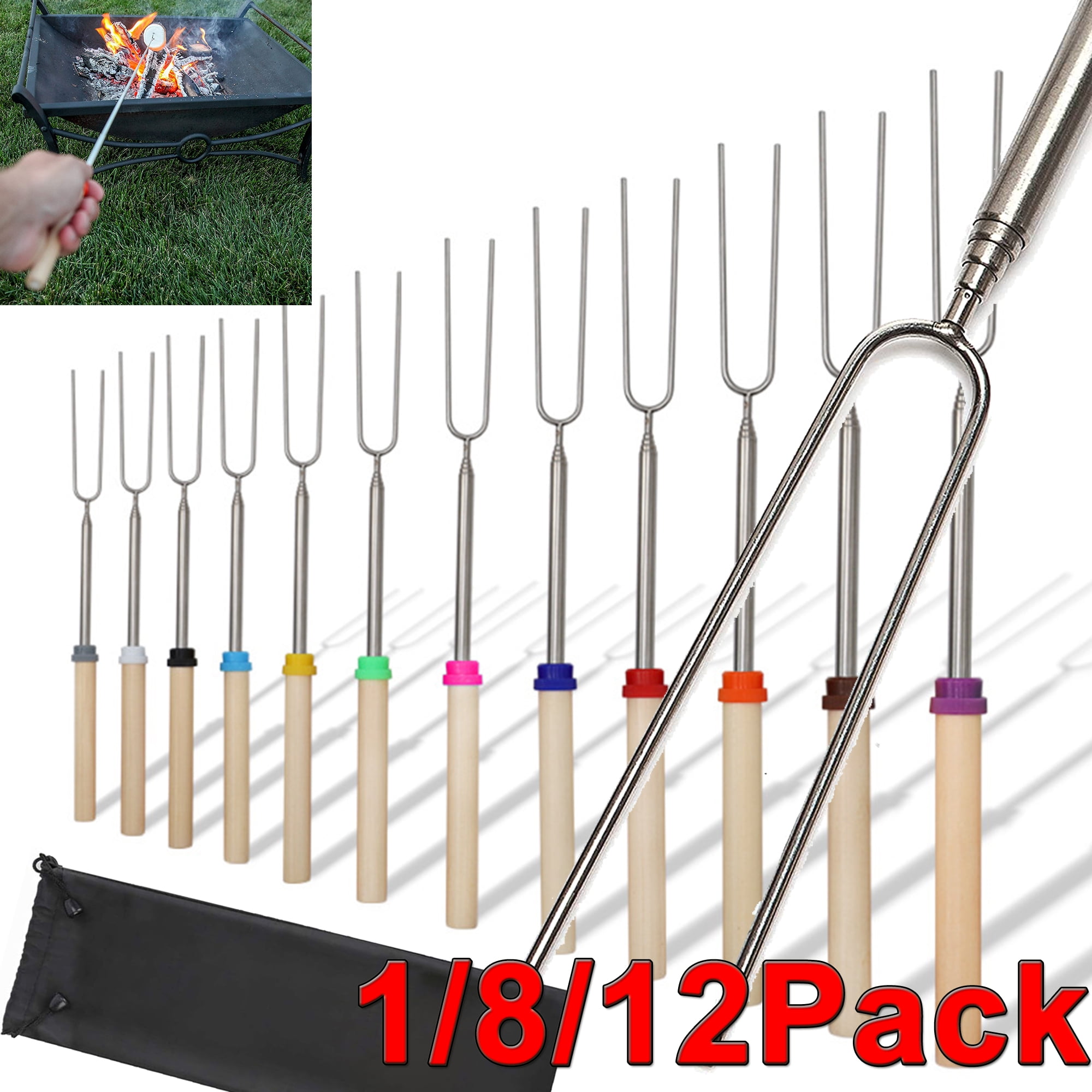 LUXIF Marshmallow Roasting Sticks 1/8/12 Pieces 32 inch Telescoping