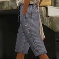 thumbnail image 2 of StSilkitty Striped Capris for Womens High Waist Elastic Drawstring Side Buttons Cropped Pants with Pockets, 2 of 8