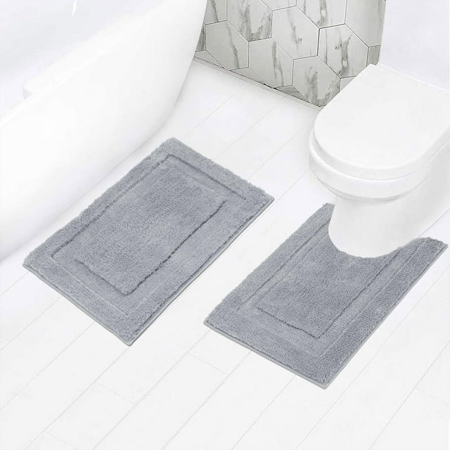 Juego de Alfombrillas de Baño SHACOS en Forma de U 40x60 cm y 50x60 cm Gris