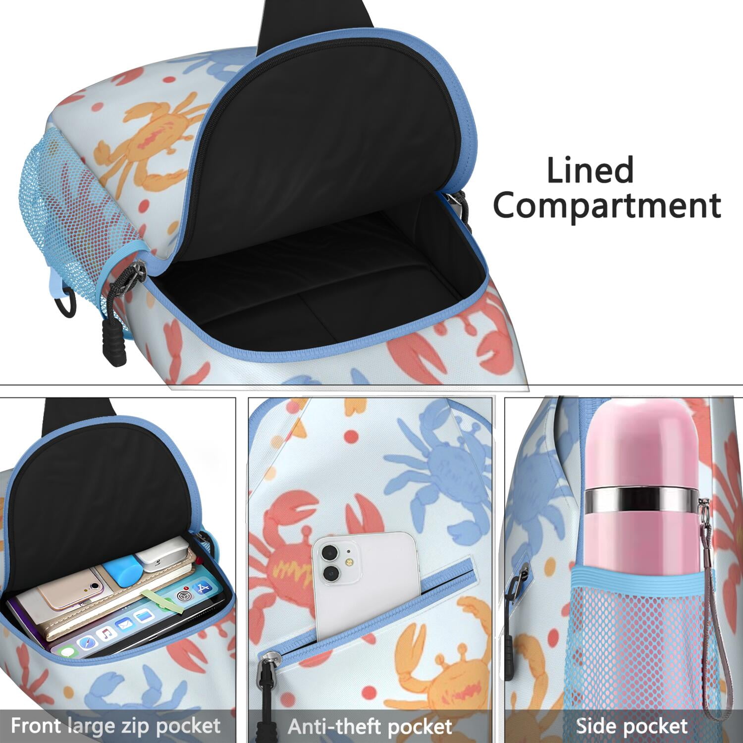 Chest Bag Crossbody Shoulder Bag Crossbody Shoulder BagTravel Sling Bag for Men Women Travelers Marine Adorable Crab