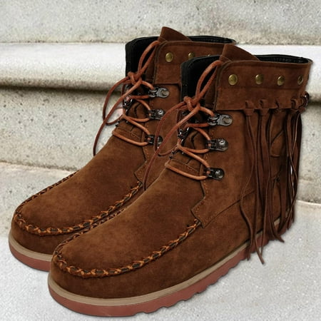 

Yoslce Shoes For Women Boots Tassel Tound Head Casual Plus Size Flat