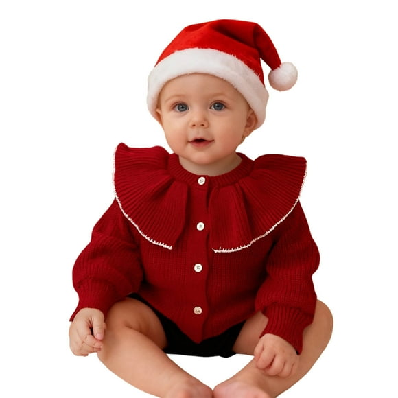 Girls Knit Cardigan With Oversized Collar Preppy Style Soft Yarn Pullover For Toddlers And Kids Cozy Winter Wear 7M Old Hoodie Kids Baby Girls Summer Clothes Zip up Hoodie Baby Clothes Girl Red 0-3M