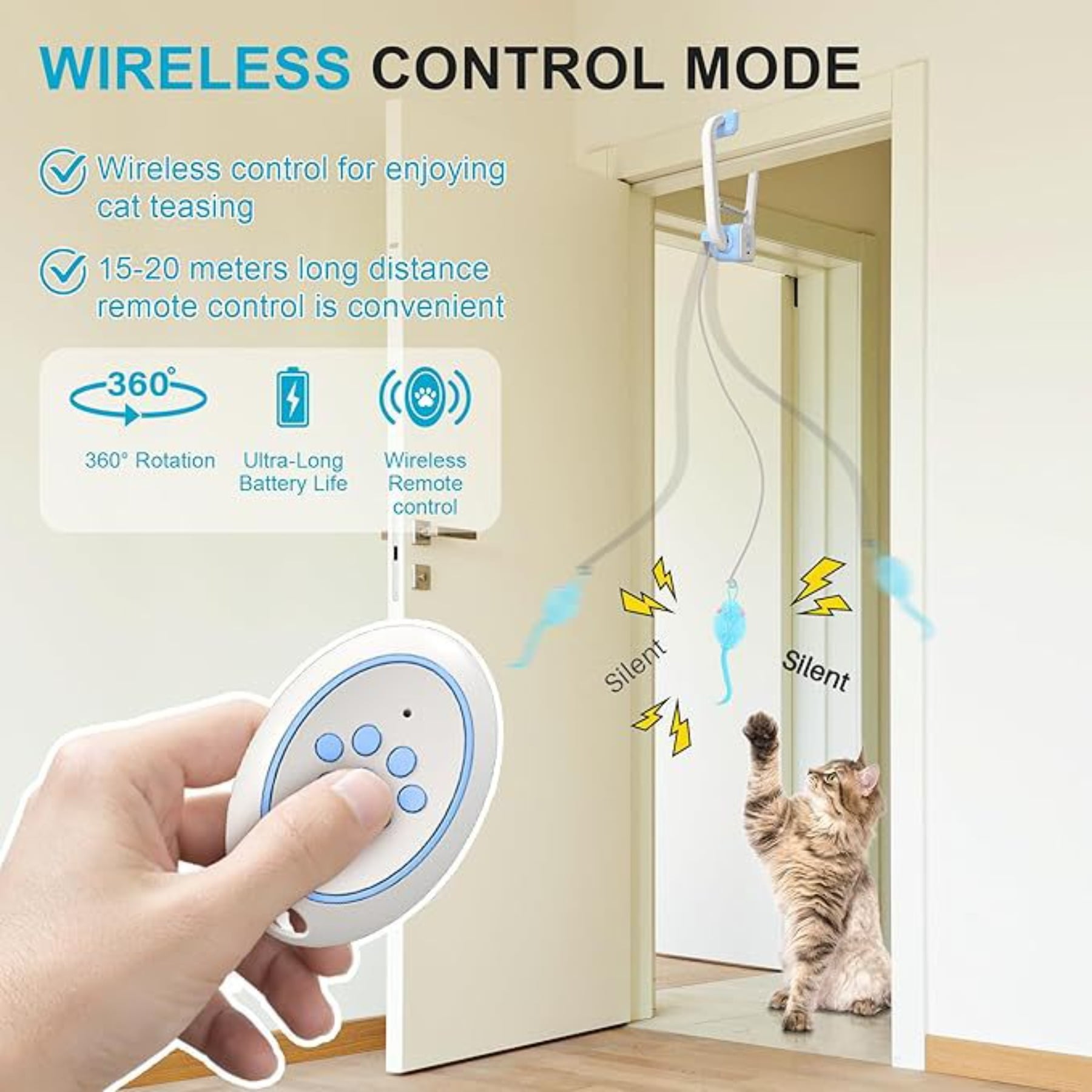 Remote Control Cat Toy Electric Bouncing Mouse Yo Yo with Door Clip for Active Cats Playtime