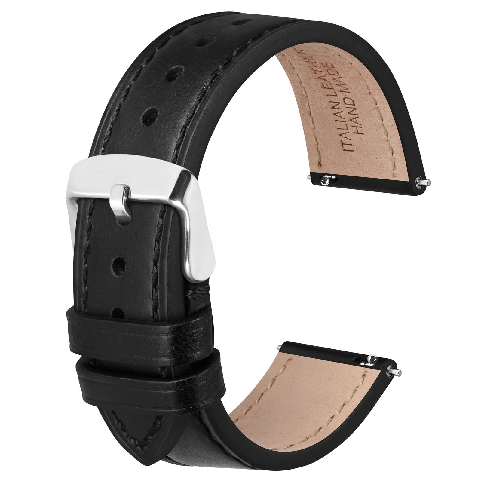 Quick Release Leather Watch Bands Genuine Watch Straps for Men Women,20mm Italian Leather Watch Strap,Black with Stainless Steel Buckle