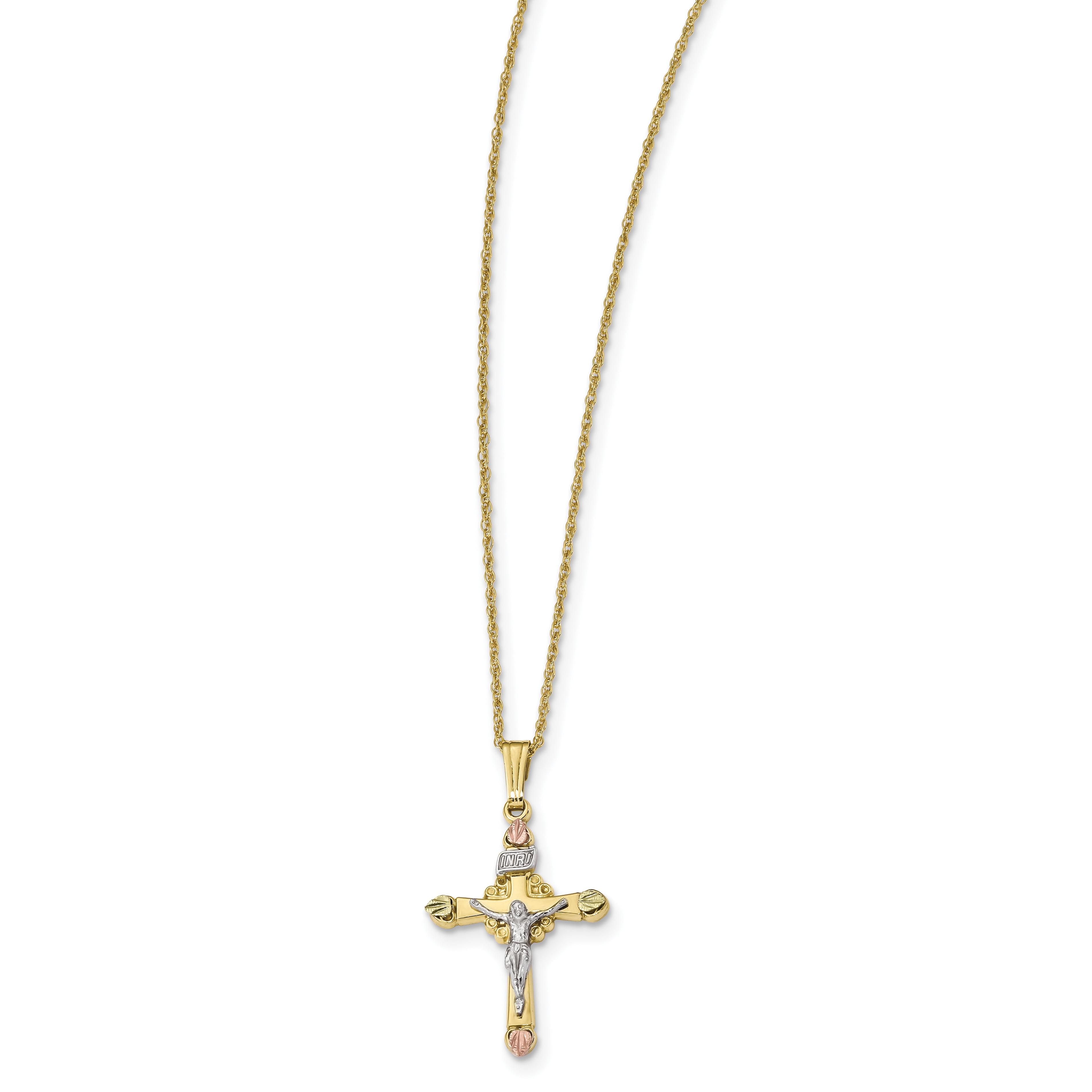 14K Yellow Gold Plated Simulated Diamond Studded Religious Pendant Necklace With Chain Jewelry