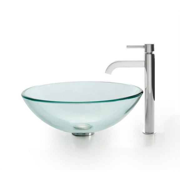 KRAUS Glass Vessel Sink with Ramus Faucet in Chrome