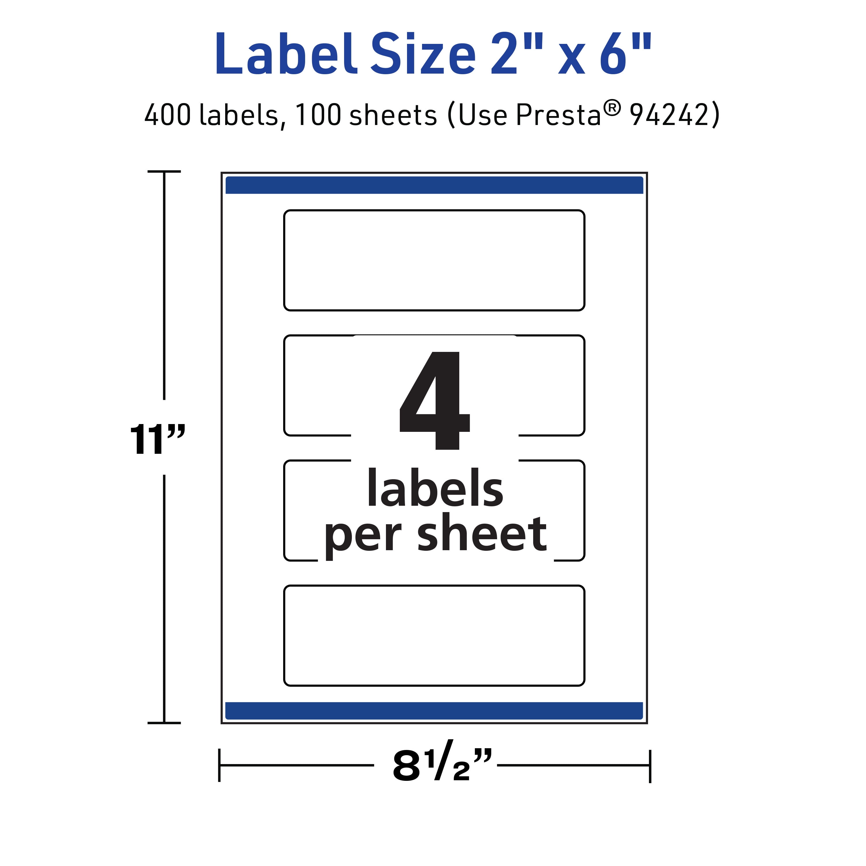 Avery TrueBlock Rectangle Labels, 2" x 6", 400ct