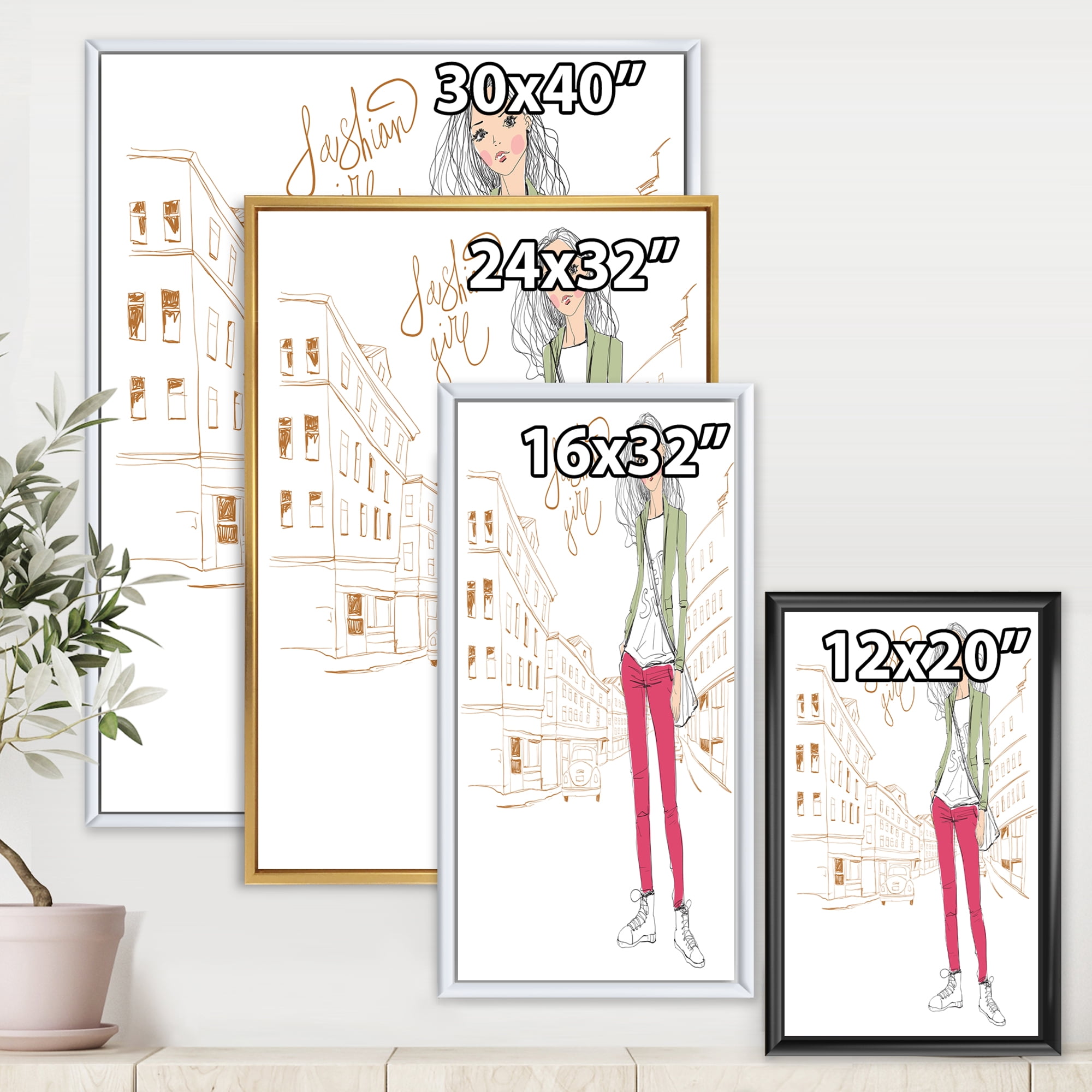 Designart 'Trendy Fashion Woman II' Children's Art Framed Canvas Wall Art Print