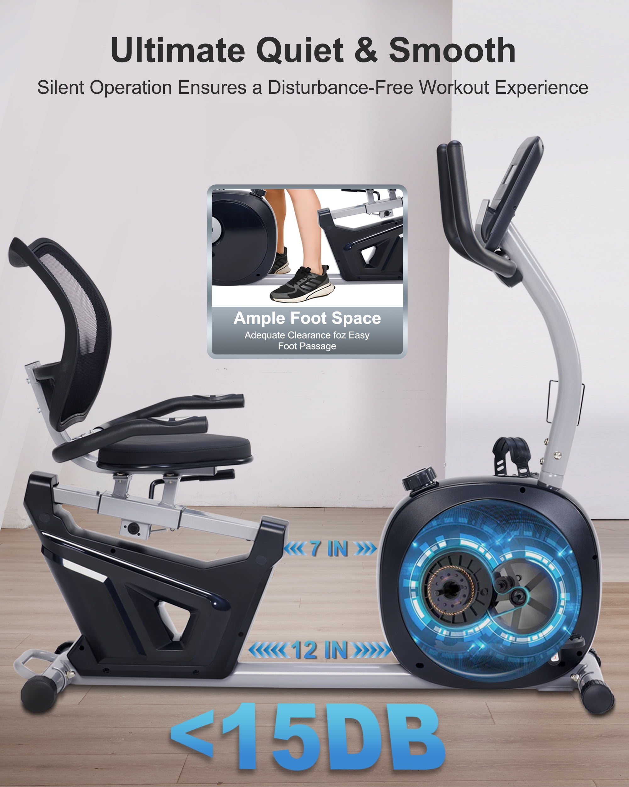 BORGUSI Recumbent Exercise Bike Home Stationary Quiet 16-Level Magnetic Resistance Large Comfortable Seat Heart Rate Monitor iPad Holder 400LBS Capacity for Seniors