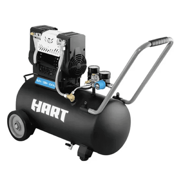 Open Box HART 8 Gallon Oil Free Quiet Air Compressor, 135 PSI