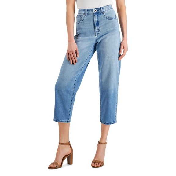 Style & Co High Rise Straight Cropped Mom Jeans Mom Splatter Paint 4