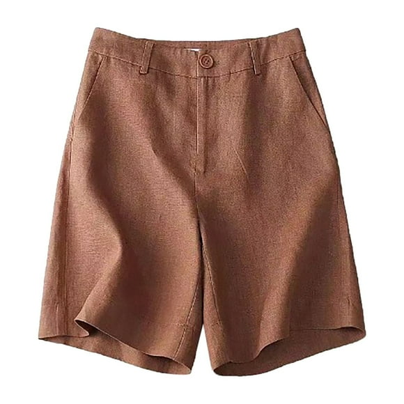 TrendOFT Women's Shorts Casual Summer Elastic Breathable Loose Linen Half Length With Pocket Lounge Shorts Women Athletic Shorts Brick Red XXXL