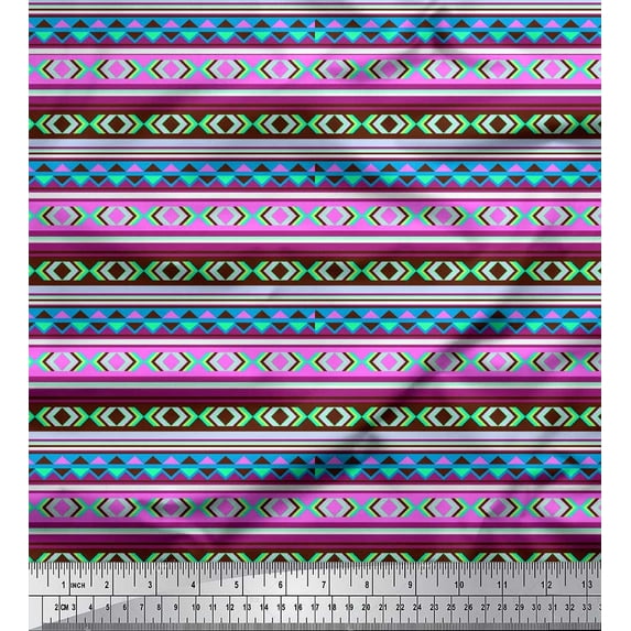 Soimoi Cotton Voile Fabric Aztec Geometric Decor Fabric Printed Yard 42 Inch Wide