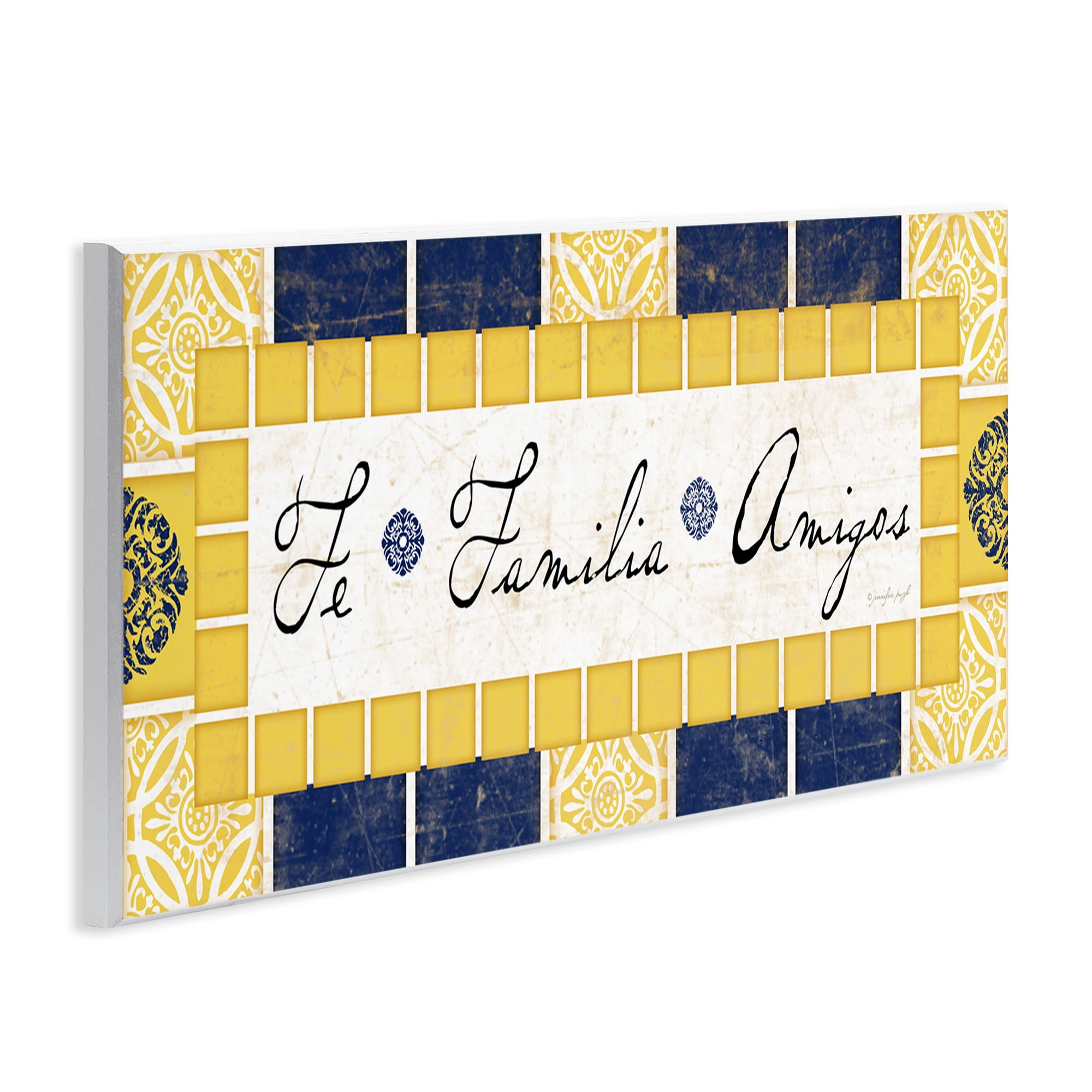 Stupell Industries Fe, Familia y Amigos Inspirational Quotes & Sayings Painting Unframed Art Print Wall Art, 17 x 7