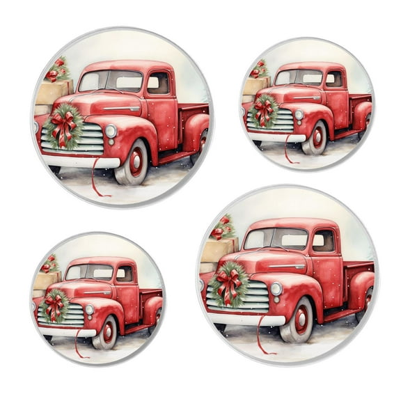 Decorative Stove Burner Covers 4 Pcs Metal Round Stove Burner Covers 8Inch And 10Inch for Home Decor Cooktop Decorative ,Blue Wooden Christmas Truck Poinsettia beautiful