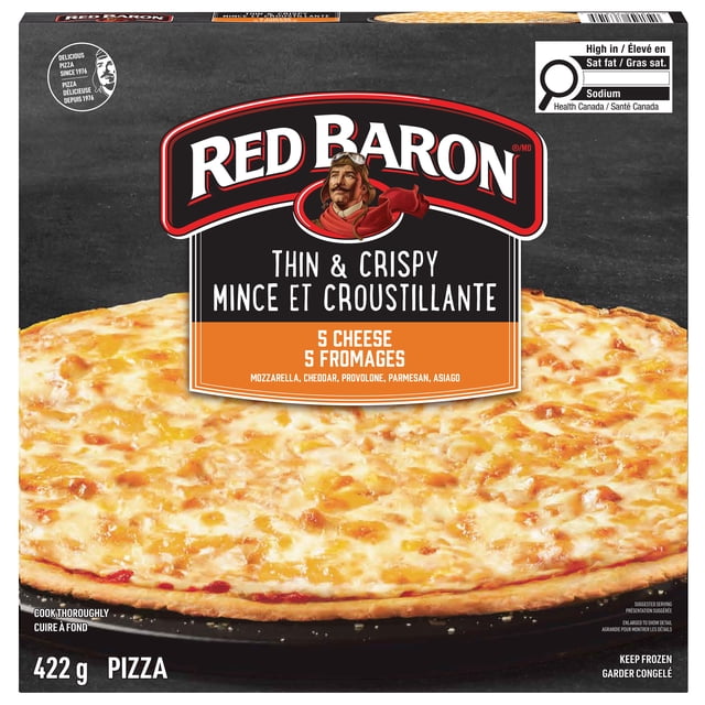 Red Baron Thin & Crispy Crust Five Cheese Frozen Pizza, 442 g, Red Baron Thin & Crispy Crust Five Cheese Frozen Pizza 442gram
