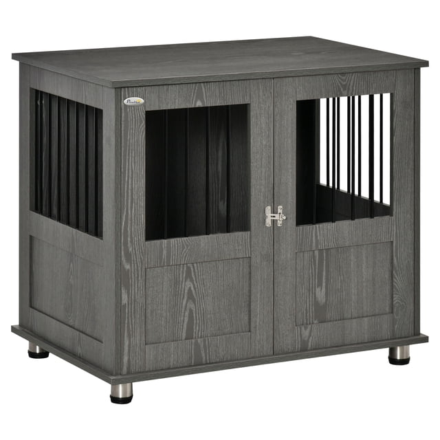 PawHut Meuble Cage pour Chien, Table d'Appoint pour Chenil pour Chiens Moyens, Gris