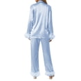 thumbnail image 3 of Aunavey Women Pajamas Set Button Down Long Sleeve Sleepwear Feather Trim Nightwear Loungewear Pjs, 3 of 10