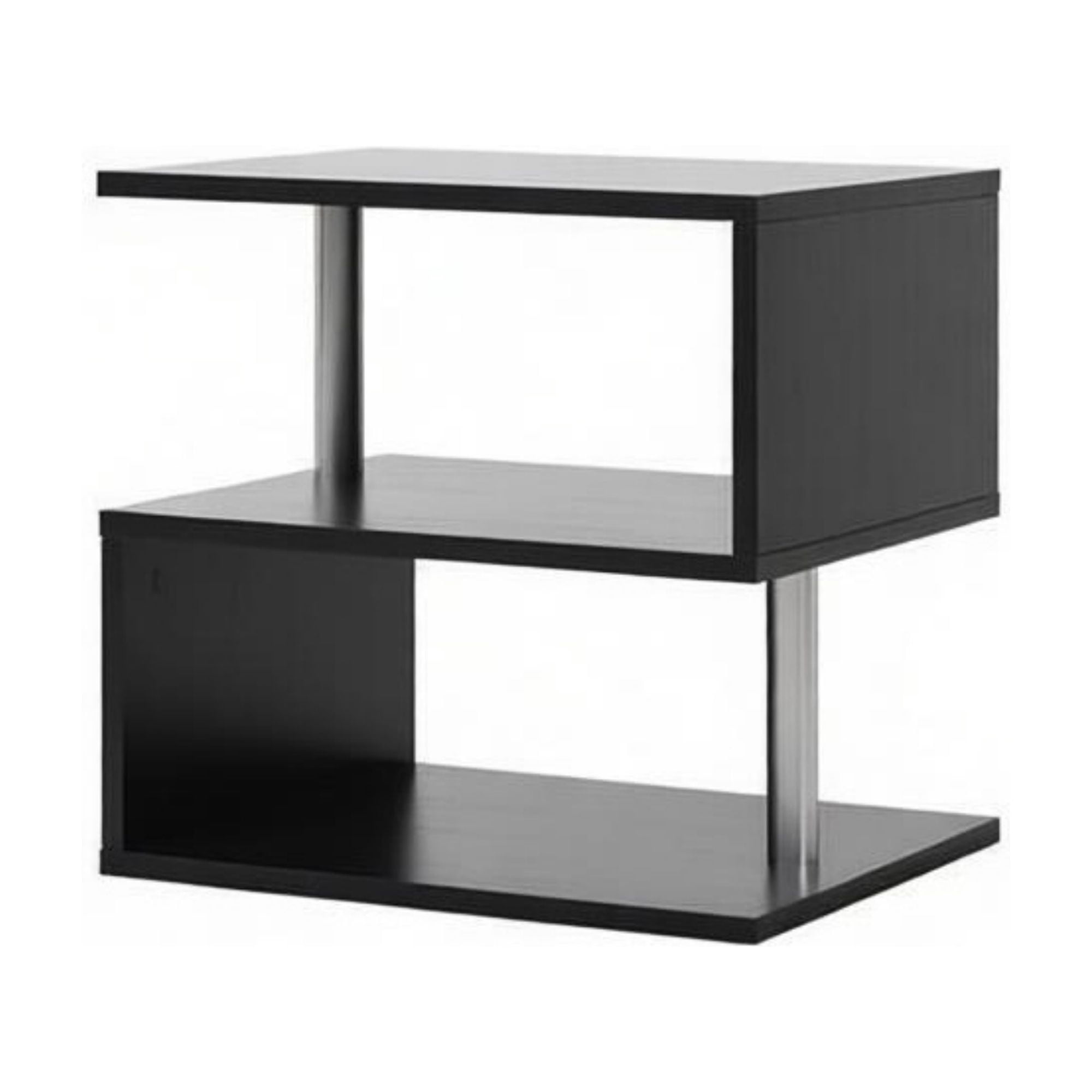 20" S-Shaped End Table with Storage Shelf & Steel Poles, Sleek Black Accent Side Table for Living Room