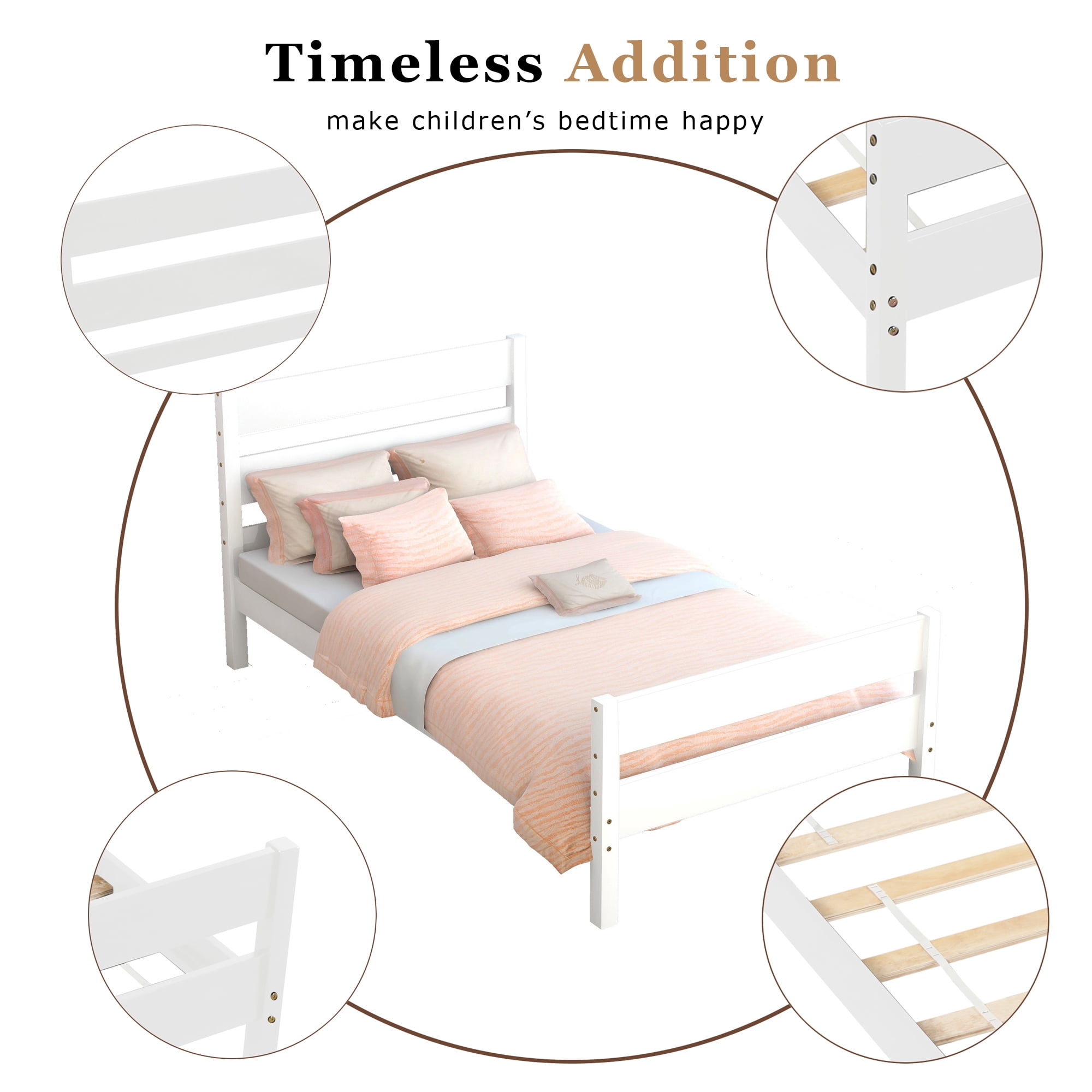 Bellemave Twin Bed Frames,Wood Platform Bed with Headboard and Footboard, Twin Size Sleigh Bed with Wood Slat Support, No Box Spring Needed (White)