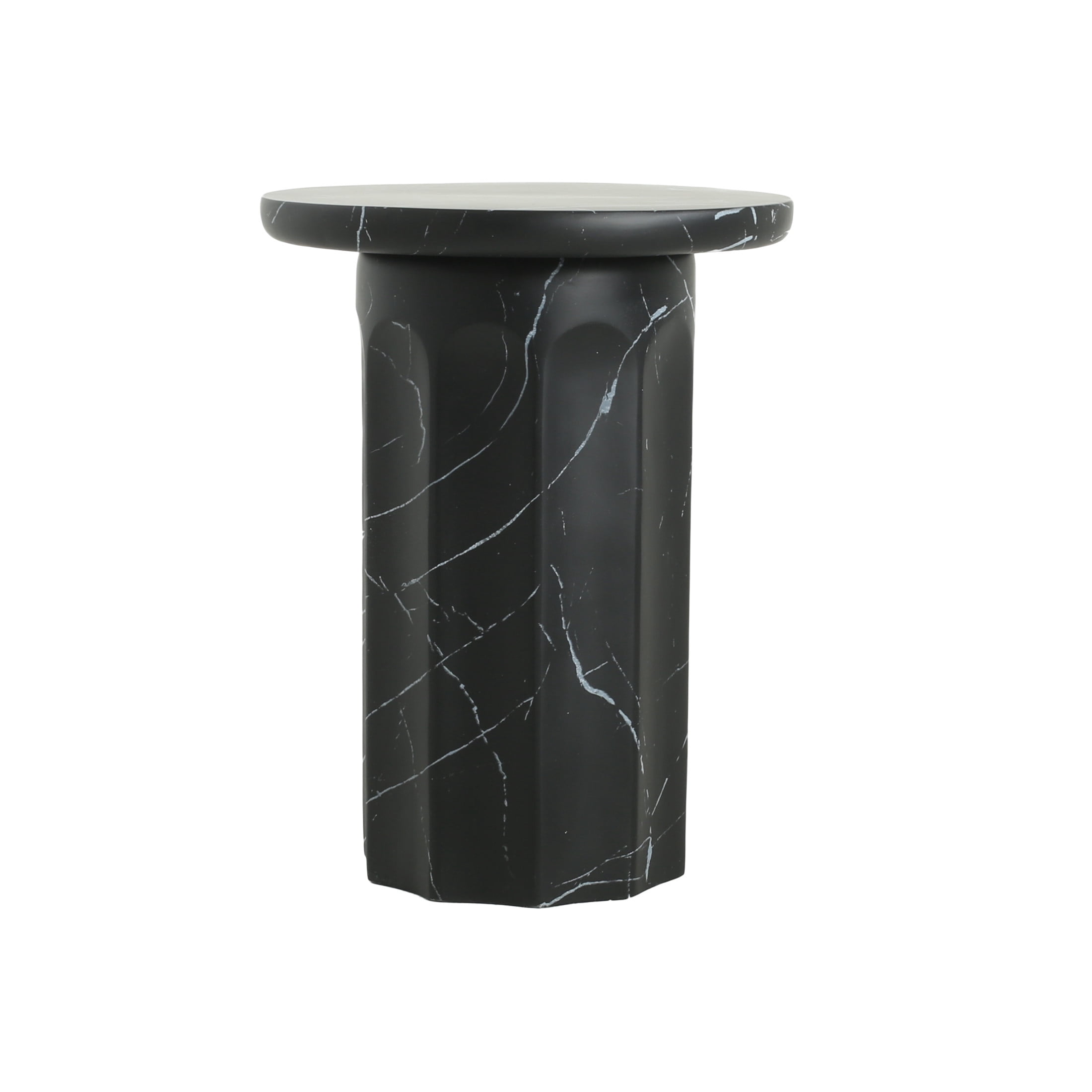 Elion Outdoor Patio Round Side Table, Concrete, MGO, Black Marble Design