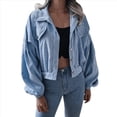 thumbnail image 3 of Chaqueta Corta de para Mujer, Otoño/Invierno, Informal, de Larga, con Botones, y Azul Denim L, 3 of 10
