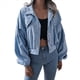 thumbnail image 3 of Chaqueta Corta de para Mujer, Otoño/Invierno, Informal, de Larga, con Botones, y Azul Denim L, 3 of 10