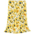 Zufioo Blue Floral Sunflower Fleece Blanket Queen Size,Plush Bed