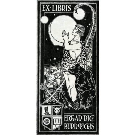 Edgar Rice Burroughs Art Nouveau Bookplate Shows Tarzan Holding The Planet Mars