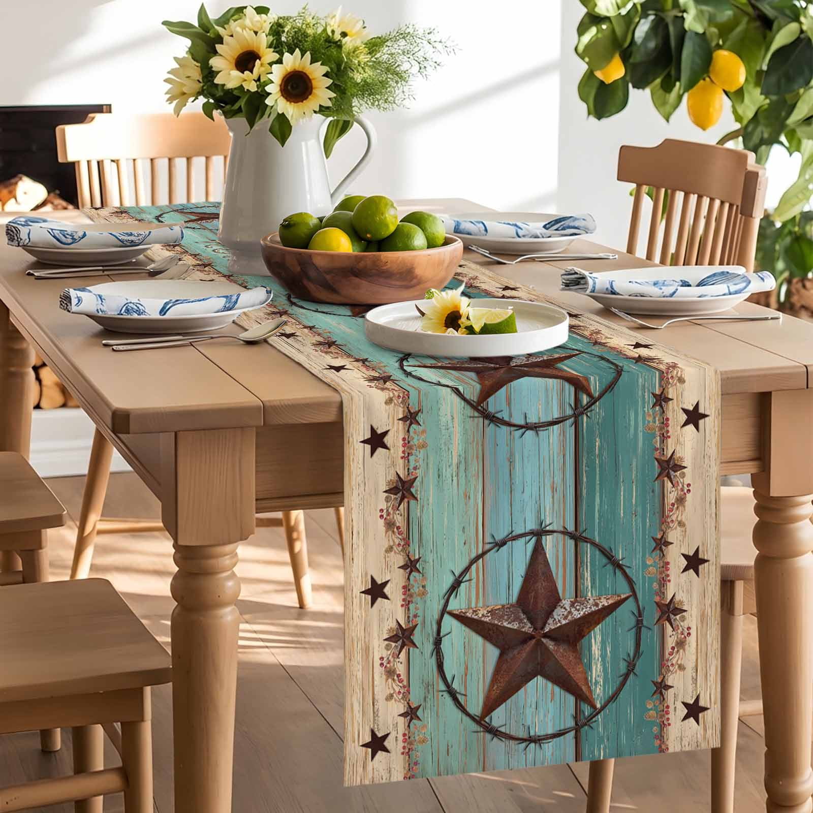 Western Star Farm Vintage Wood Board Table Runner 90 Inches Long, Bless Home Quote Table Runners Tabletop Scarf Kitchen Dining Tables Decoration for Home Party Indoor Outdoor