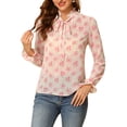 thumbnail image 1 of Unique Bargains Femmes Semi-Transparente Cravate Cou Blouse Volant Élégant Floral Haut, 1 of 6