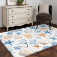 thumbnail image 4 of Summer Blue Area&nbsp;Rug 2.7x5ft Starfish Orange Seashell Coral Ocean Non-Slip&nbsp;Washable Square&nbsp;Rugs Soft Felt Indoor Floor Mat for Bedroom Kitchen Living Room Bathroom, 4 of 9
