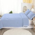 thumbnail image 4 of DNG Luxury 3 Piece Pom Pom Plain Pattern Comforter Set, 800 Thread Count, 100% Egyptian Cotton, White Vintage Pom-Pom Fringe Super Soft (Super King Size Light Blue Color), 4 of 9