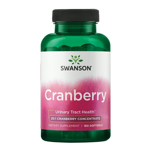 Swanson Cranberry 20:1 Herbal Supplement, Helps Promote Healthy Urinary Tract & Kidney Function, 180 Softgels