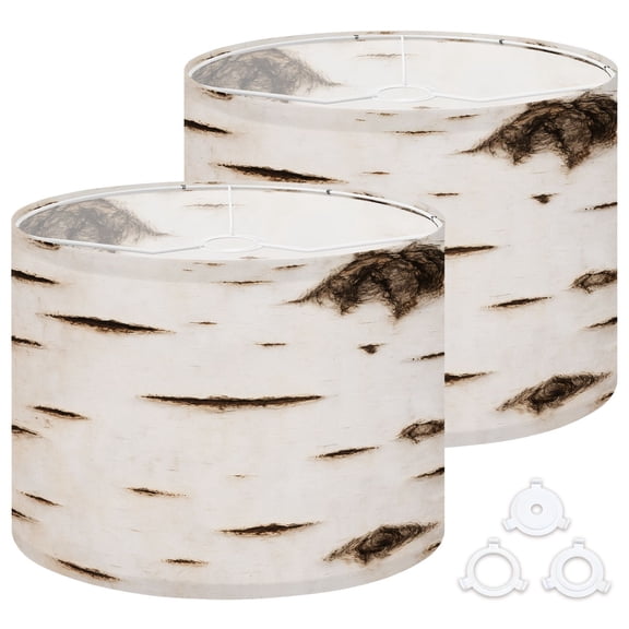 Lamp Shades Set of 2 Easy Assembly Birch bark Drum Lampshades for Table Lamps Floor Lamps Pendant Light 13"x13"x10" Replacement Lamp Shade
