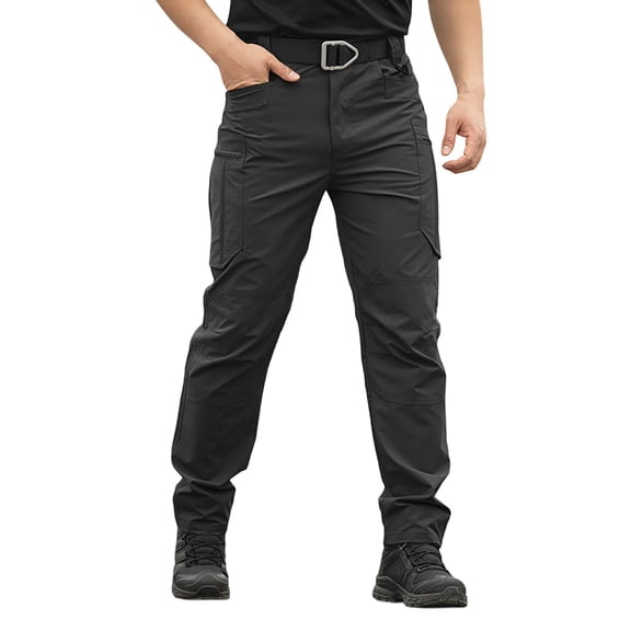 Qgtaibl Men's Multi-Pockets Black Tactical Pants Waterproof Outdoor Hiking Work Cargo Pant Solid Color Slim Fit Athletic Pant S