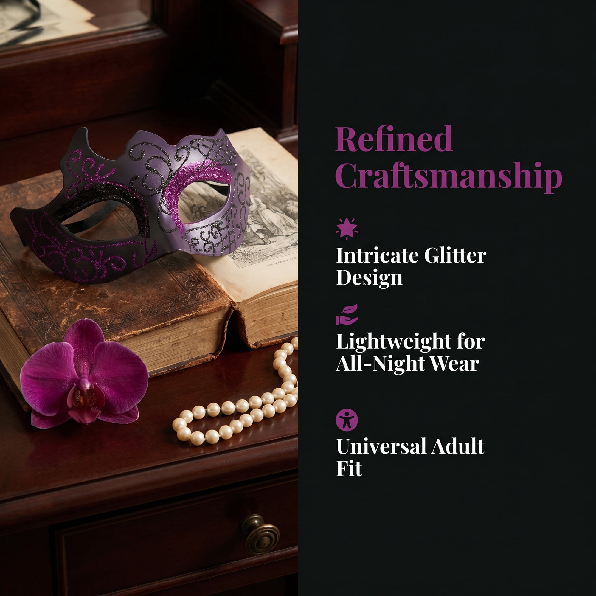Unique Bargains Venetian Masquerade Mask for Halloween Costume Party Purple 6.7" x 4.3"